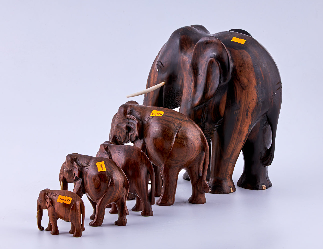 復古套裝五頭象牙木製大象