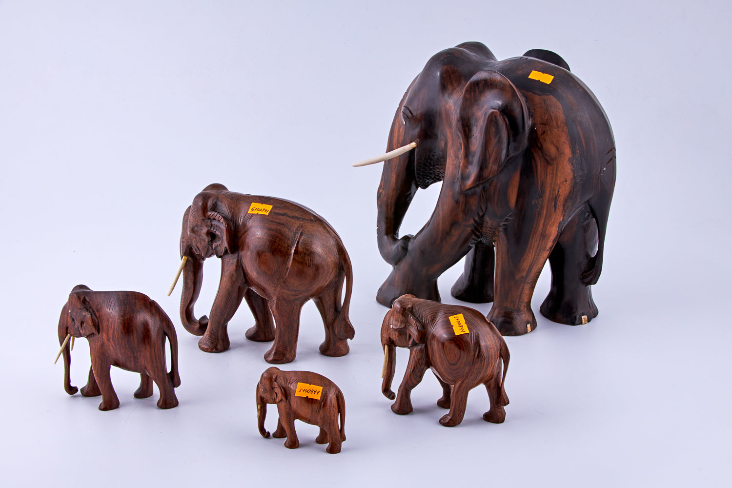 復古套裝五頭象牙木製大象