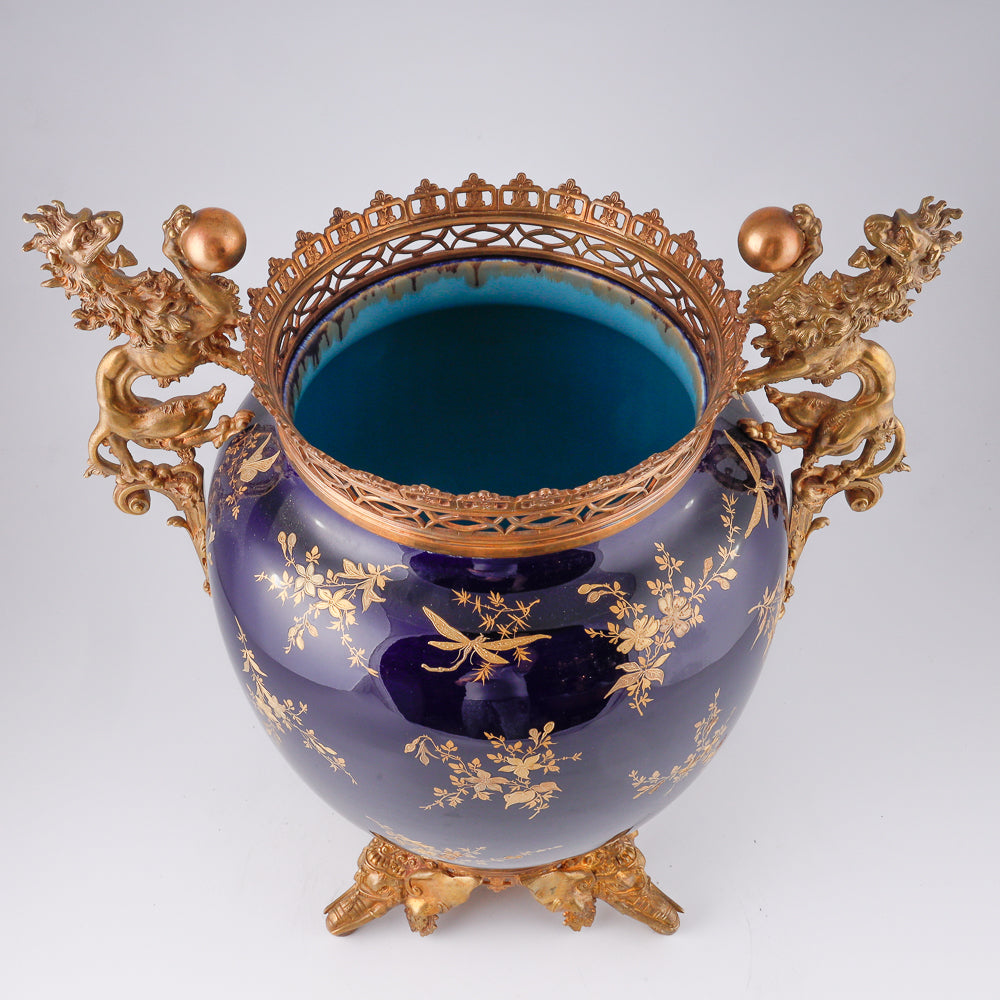 Macetero de porcelana azul cobalto Sevres