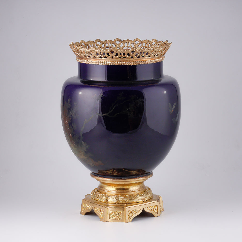 19th century porcelain flower pot with gilt bronze ornaments