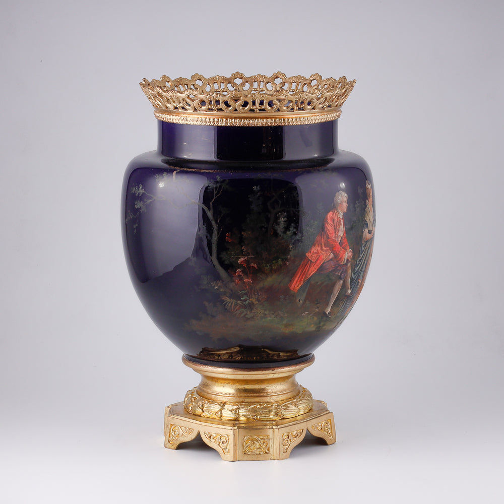 19th century porcelain flower pot with gilt bronze ornaments