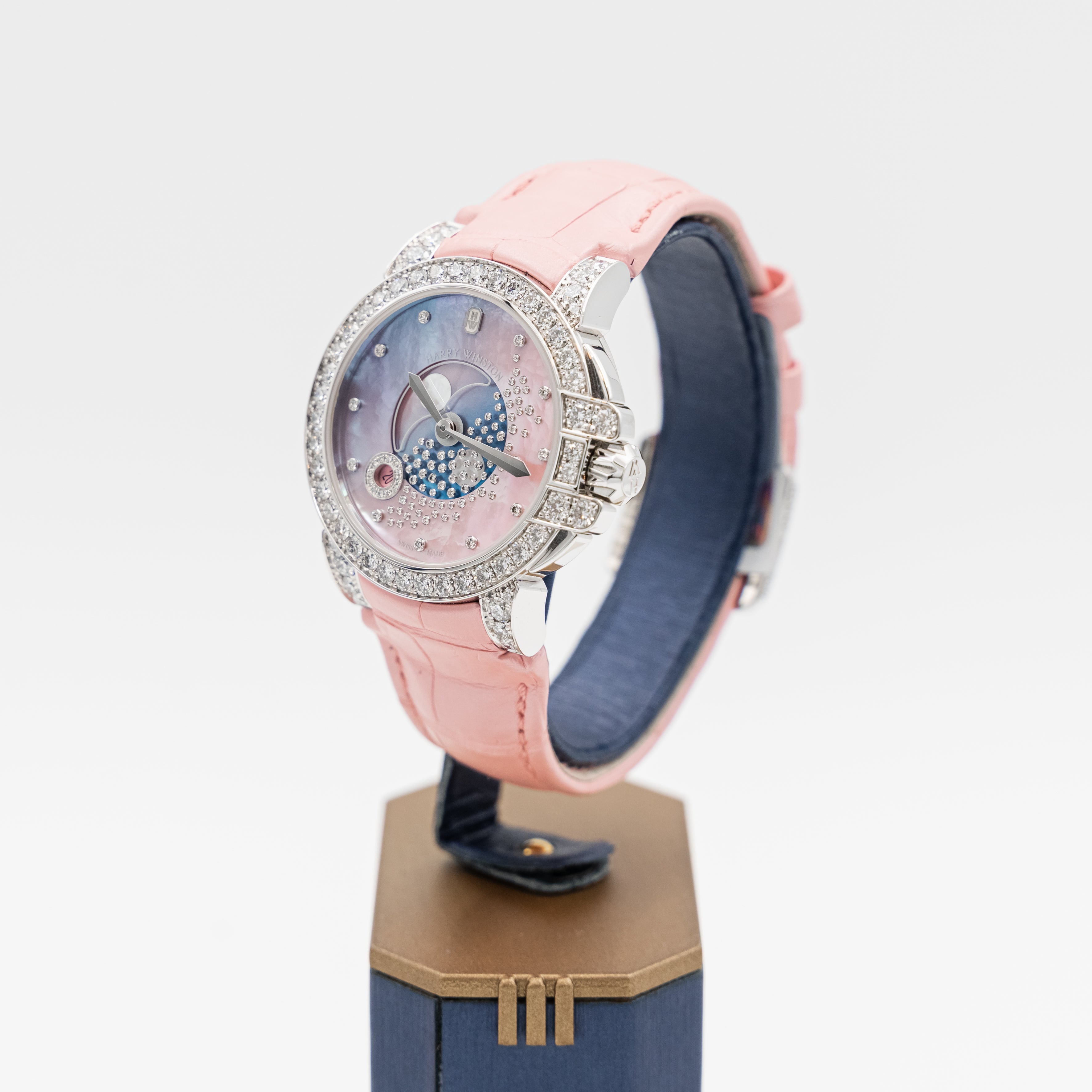 Harry Winston Ocean Moon Phase Reloj de pulsera para mujer engastado con diamantes, n.º de referencia OCEQMP36WW027