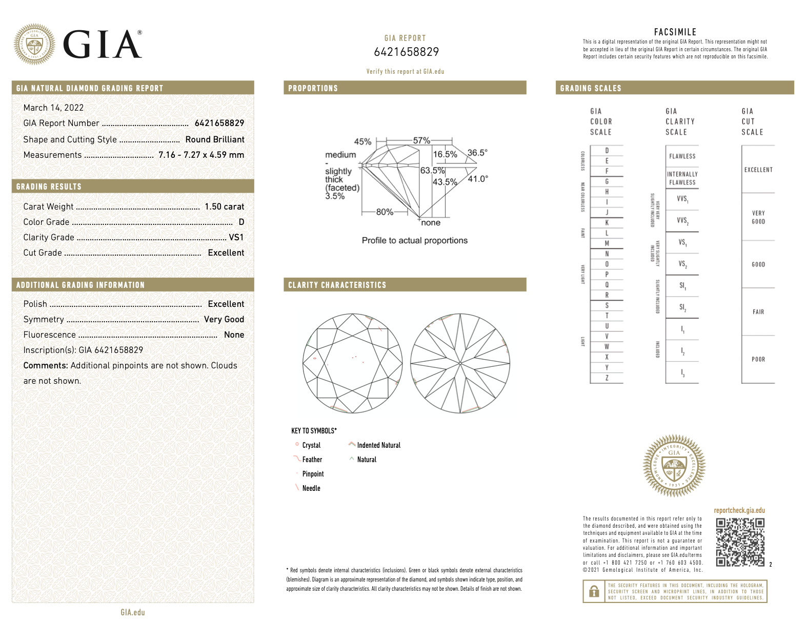 GIA certified 1.50 carats round brilliant cut loose diamond of VS1 clarity of D color