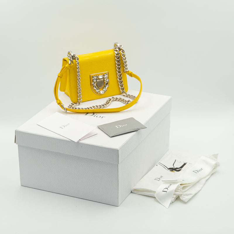 Dior Diorama Neon Yellow Small Lambskin Crossbody Bag