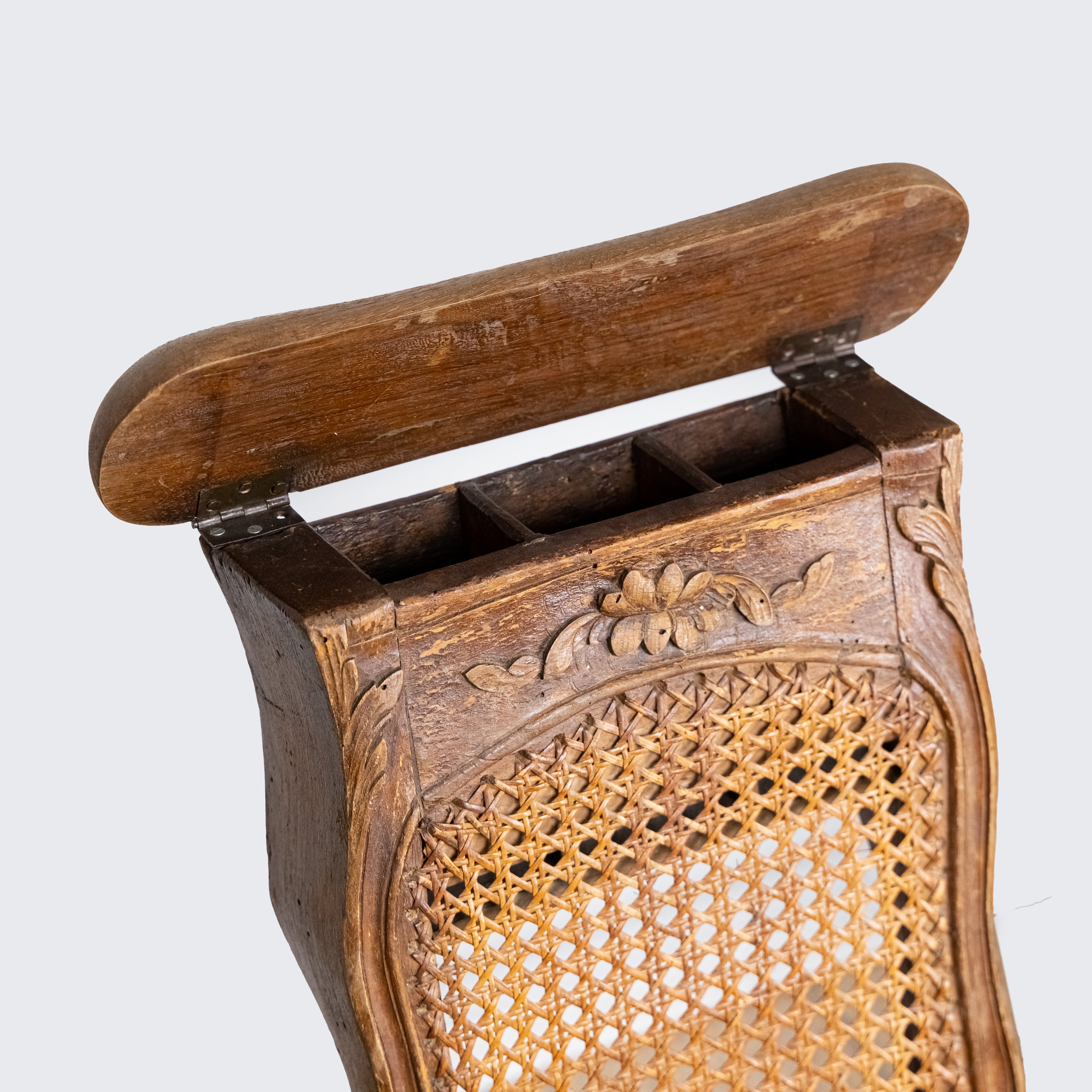 Exclusive and rare 19th-century bidet-chair decorated with floral ornaments with rattan weaving