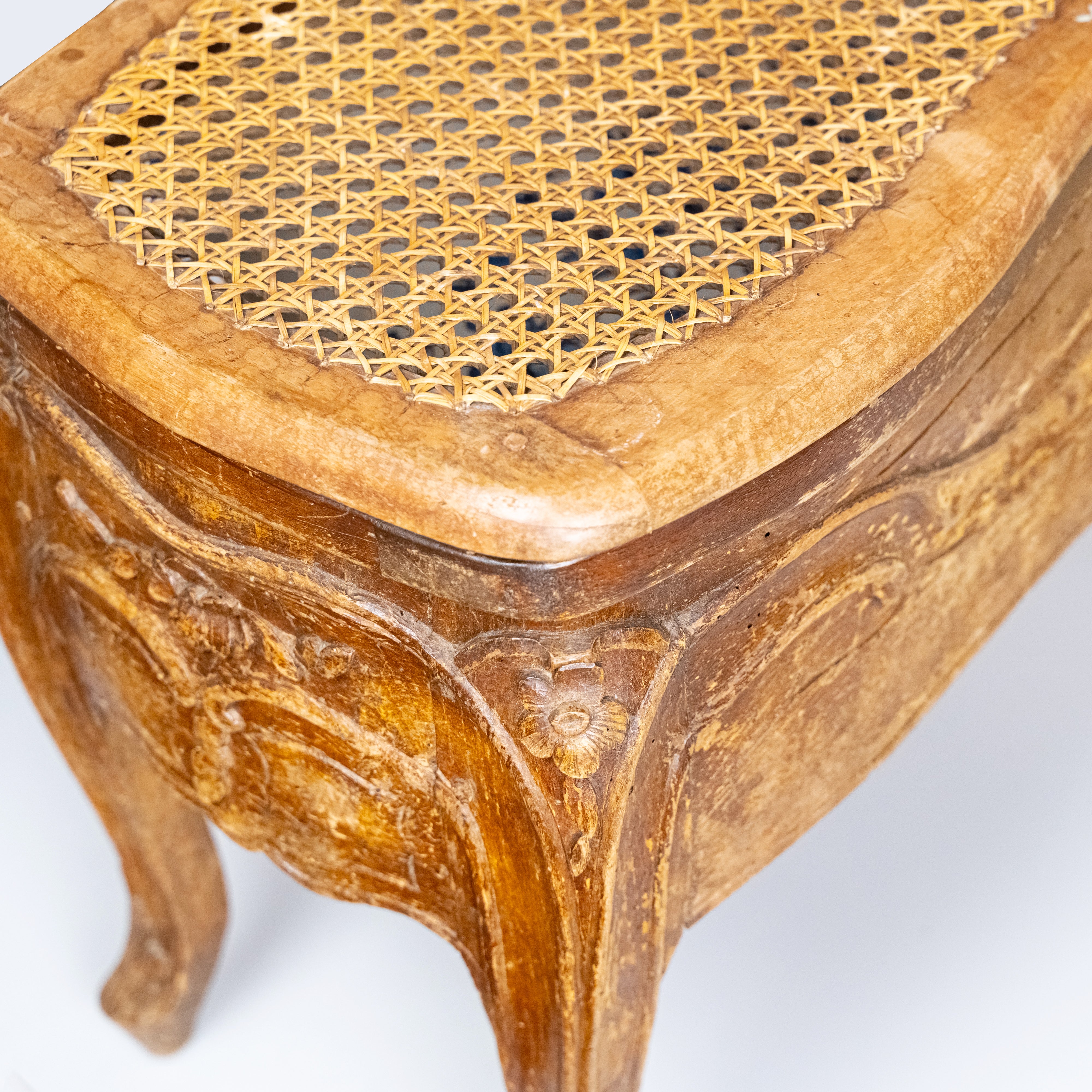 Exclusive and rare 19th-century bidet-chair decorated with floral ornaments with rattan weaving