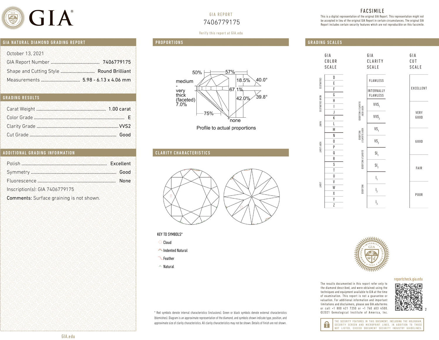 GIA certified 1ct VVS2 clarity round brilliant cut loose diamond of E color