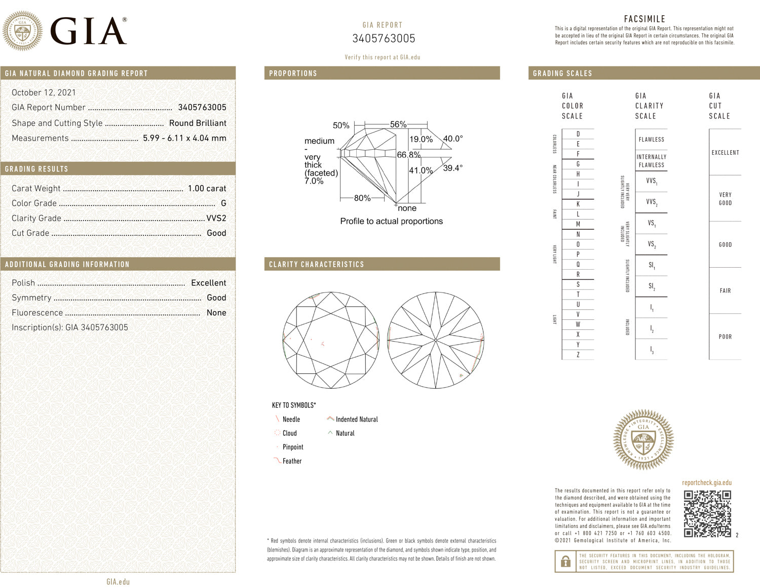 GIA certified 1ct VVS2 clarity round brilliant cut loose diamond of G color