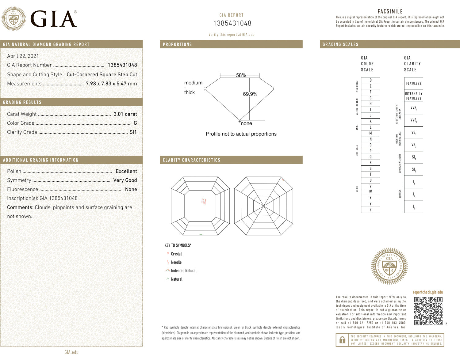 GIA certified 3,01ct S1 clarity Ascher cut loose diamond of G color