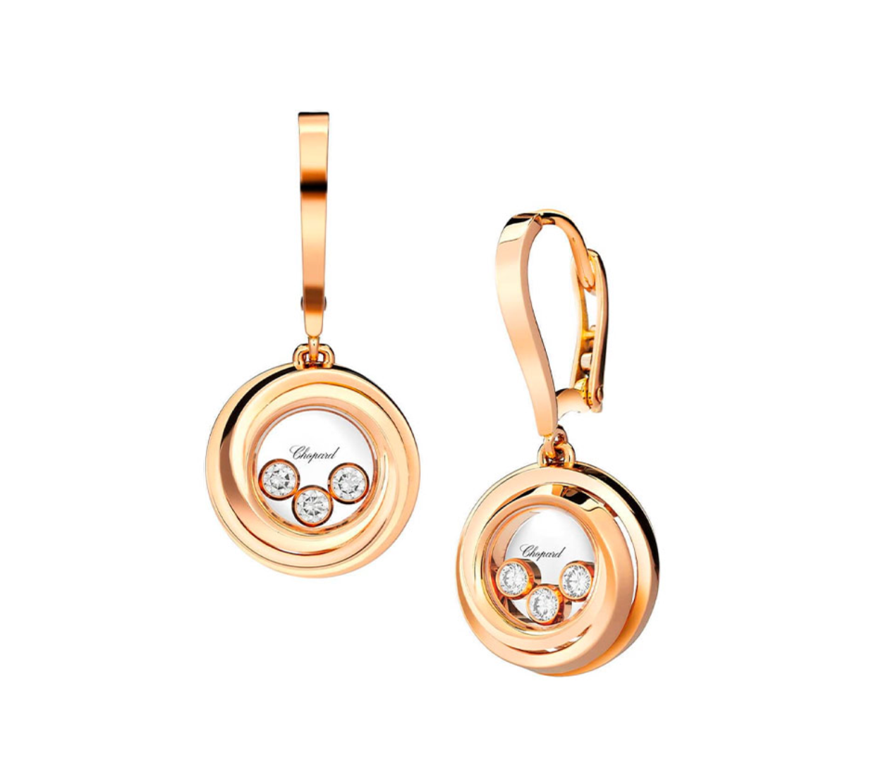 Chopard 18k rose gold Happy Diamonds earrings from "Happy Emotions" collection