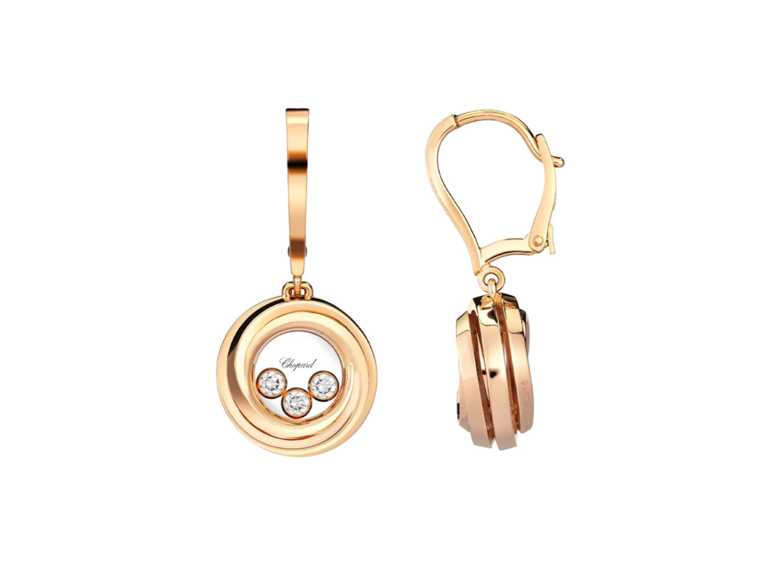 Chopard 18k rose gold Happy Diamonds earrings from "Happy Emotions" collection