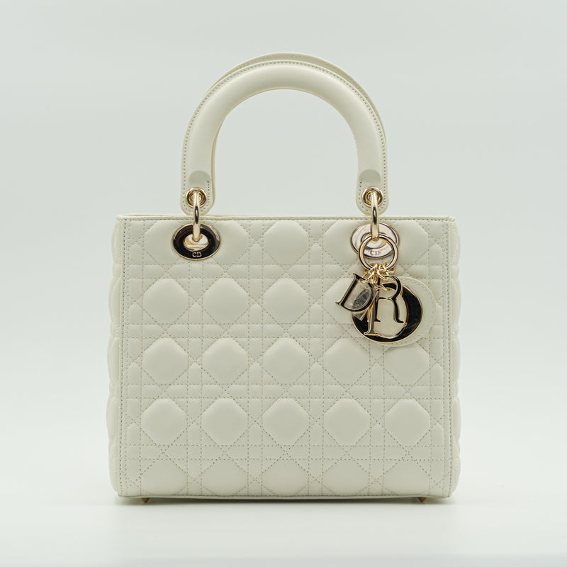 Lady Dior white (latte) colour lambskin medium size handbag – Pragma  Valuables