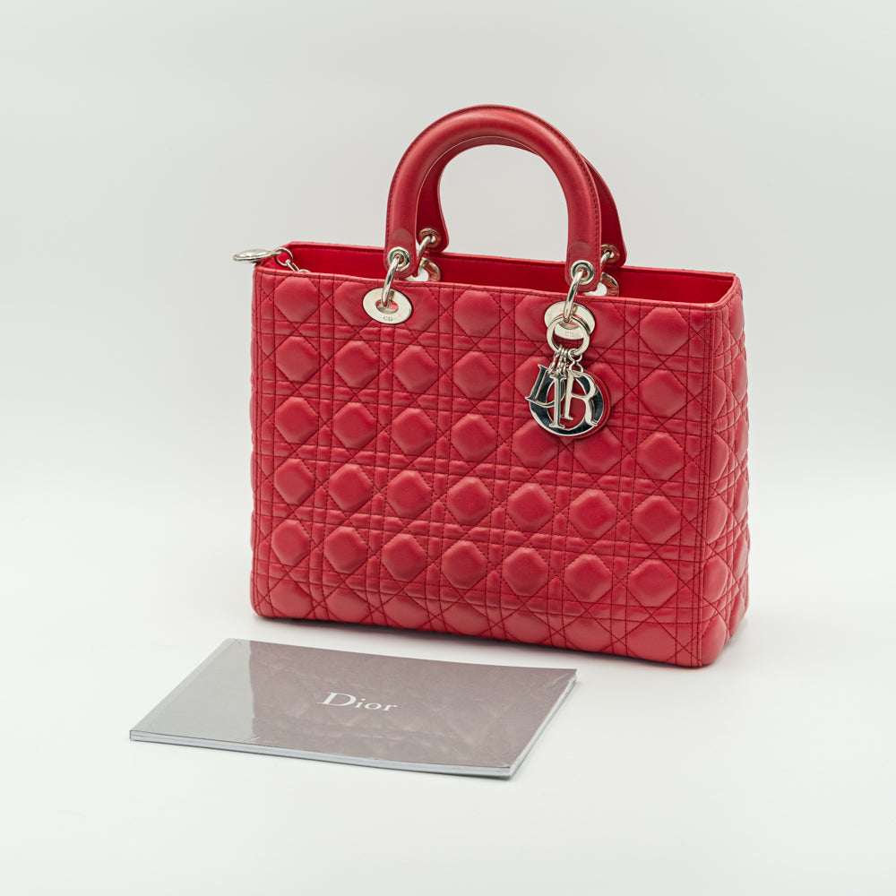 Large Lady Dior Red Cannage quilted lambskin leather handbag