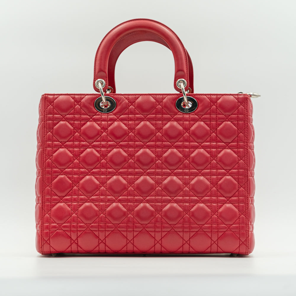 Bolso grande Lady Dior Red Cannage de piel de cordero acolchada