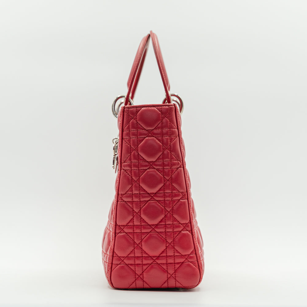 Bolso grande Lady Dior Red Cannage de piel de cordero acolchada