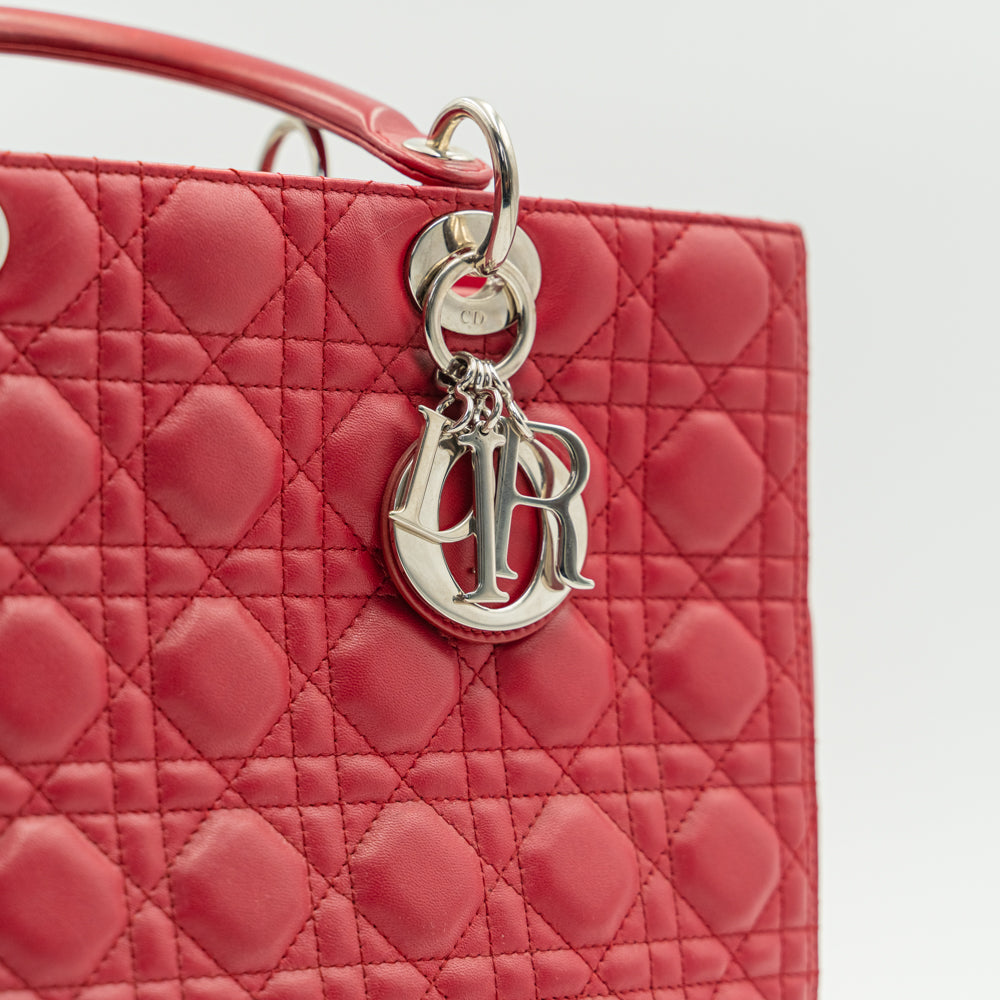 Large Lady Dior Red Cannage quilted lambskin leather handbag