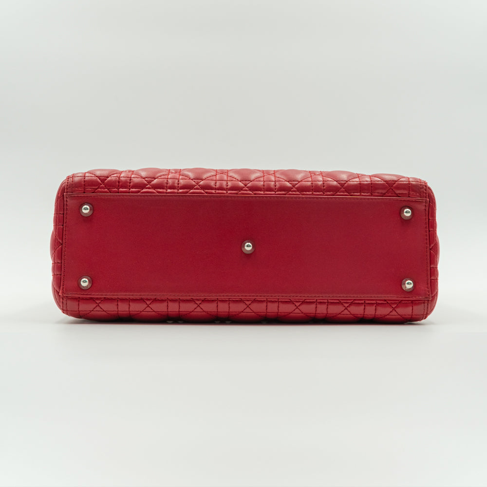 Bolso grande Lady Dior Red Cannage de piel de cordero acolchada