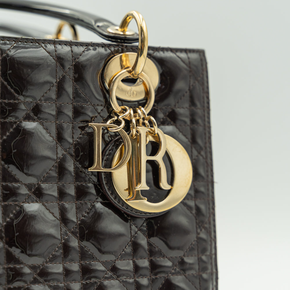 Lady Dior Medium size Totem brown lambskin handbag