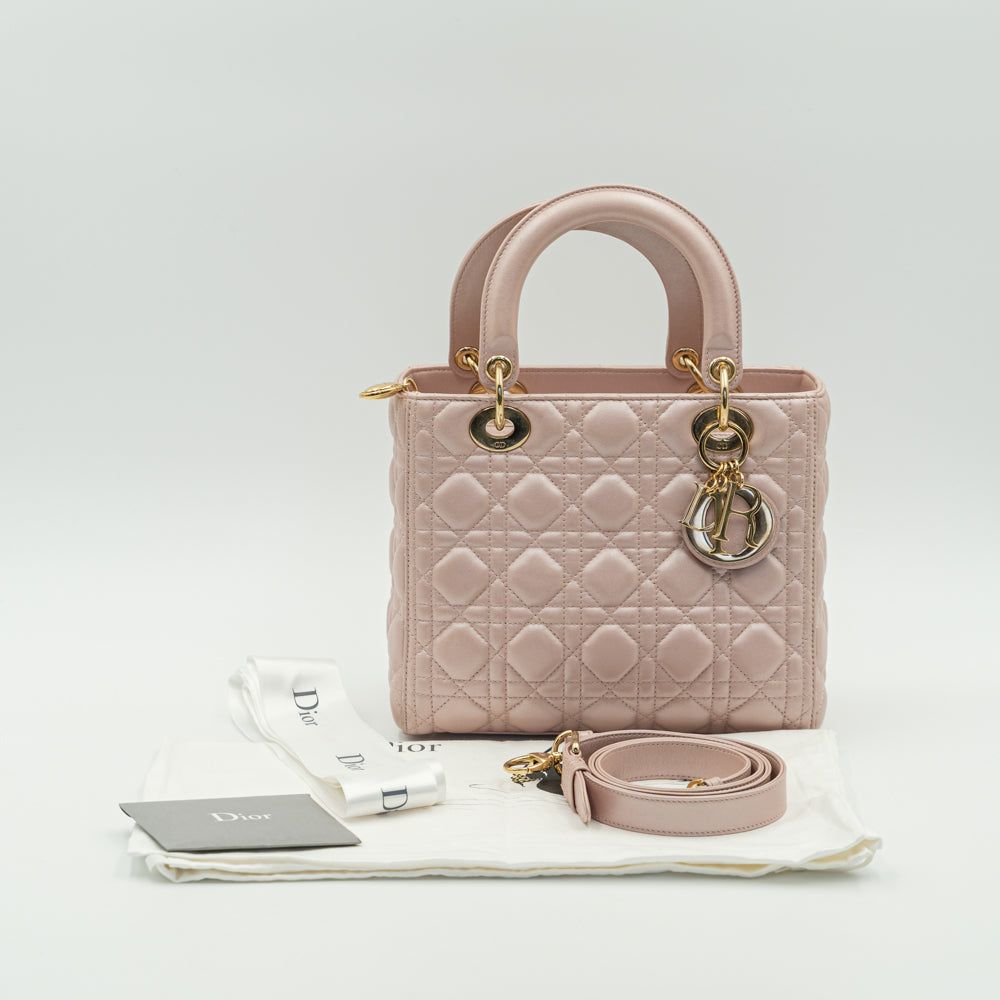 Medium Lady Dior powder pink Cannage Lambskin bag