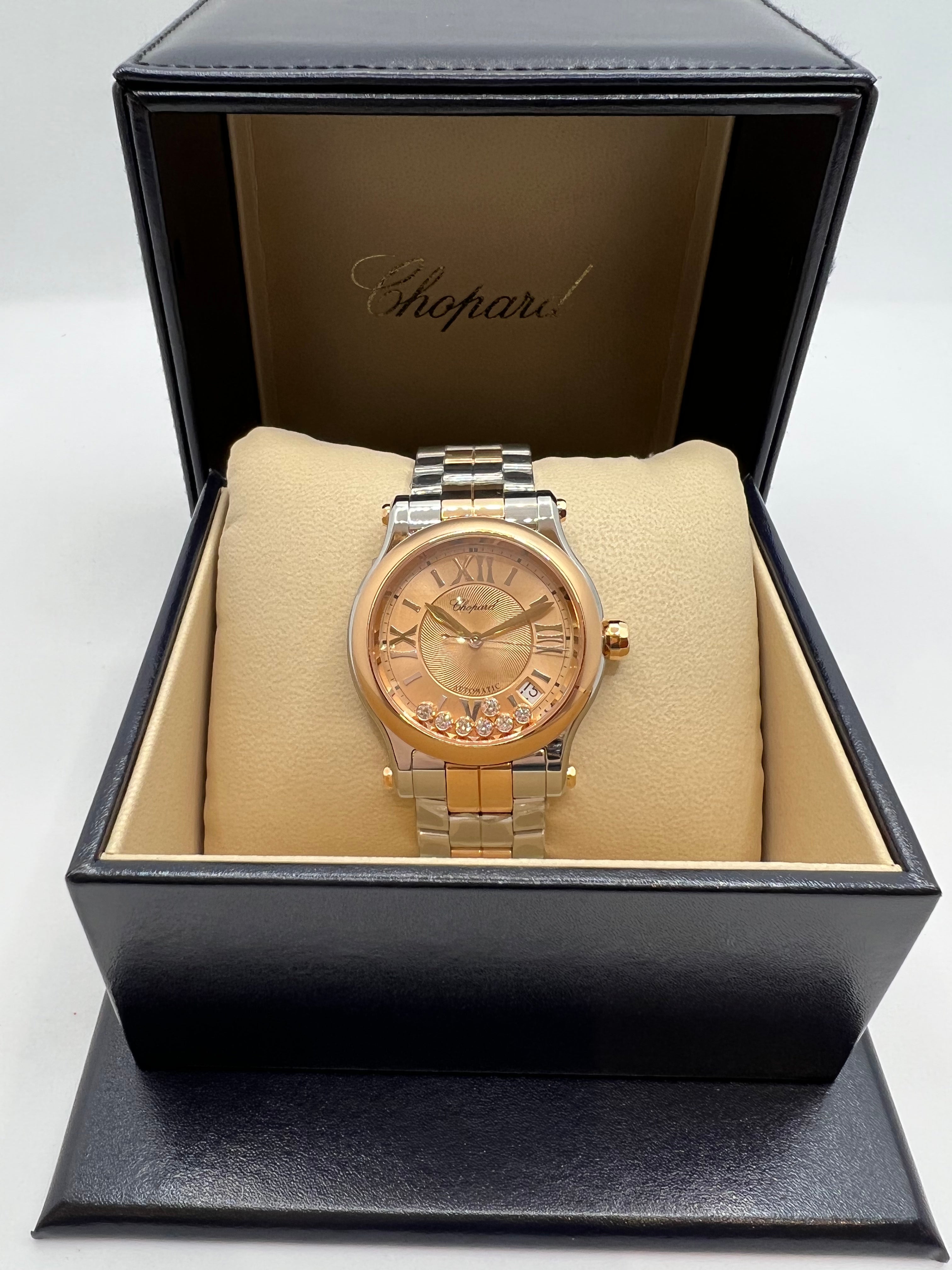 FULL SET ladies TWO TONE CHOPARD HAPPY SPORT AUTOMATIC WRISTWATCH 33 MM