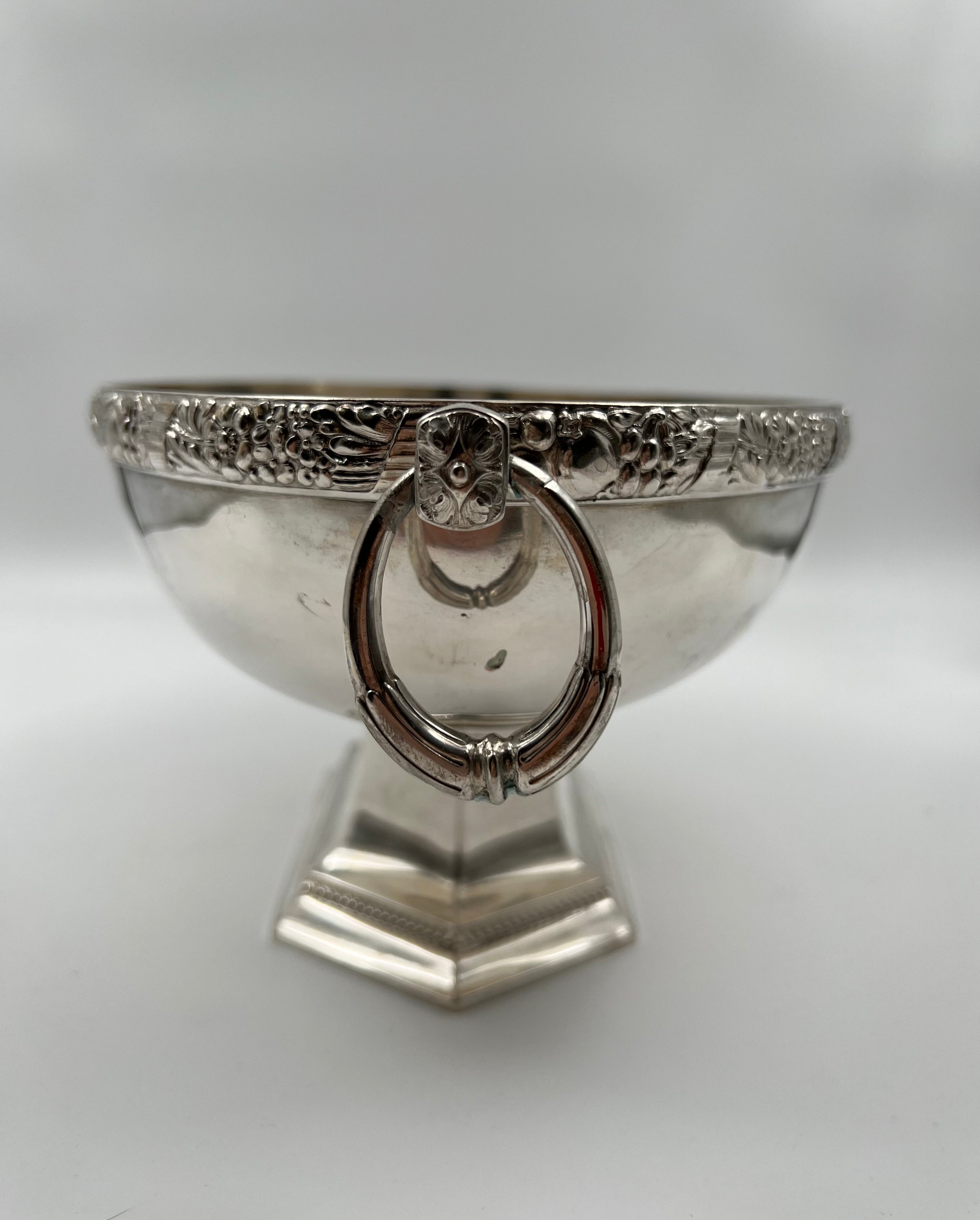 Antique German silver fruit vase with fruit & floral decor