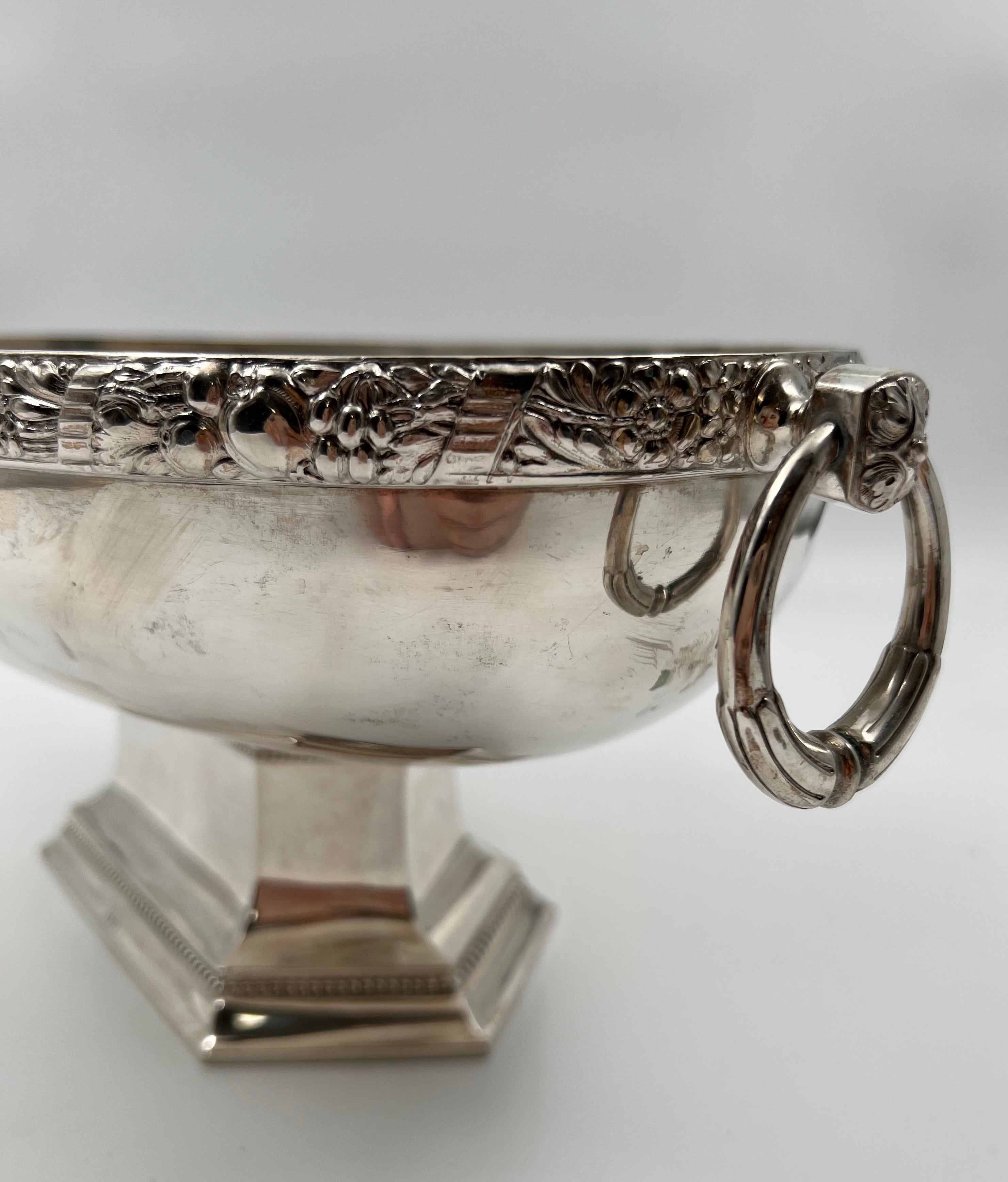 Antique German silver fruit vase with fruit & floral decor