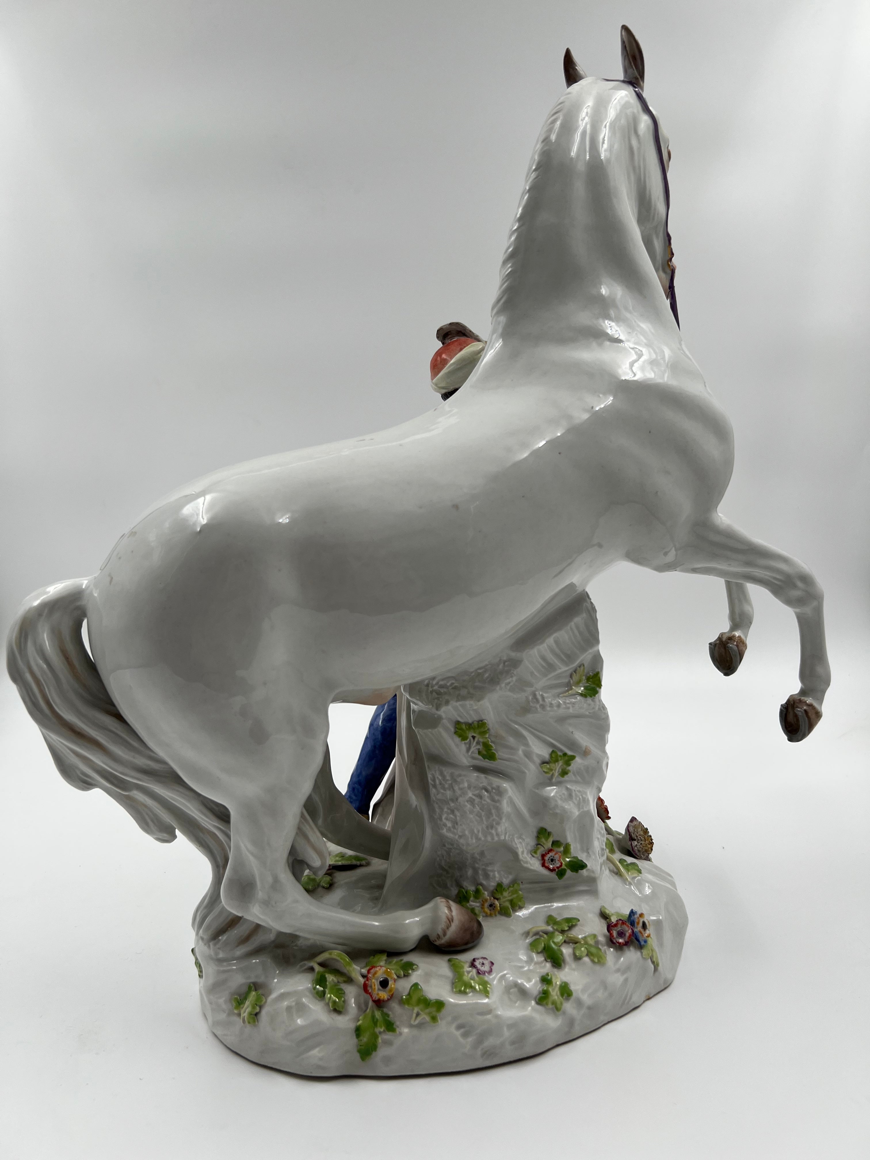 A large Meissen porcelain equestrian group of "a horse and handler"