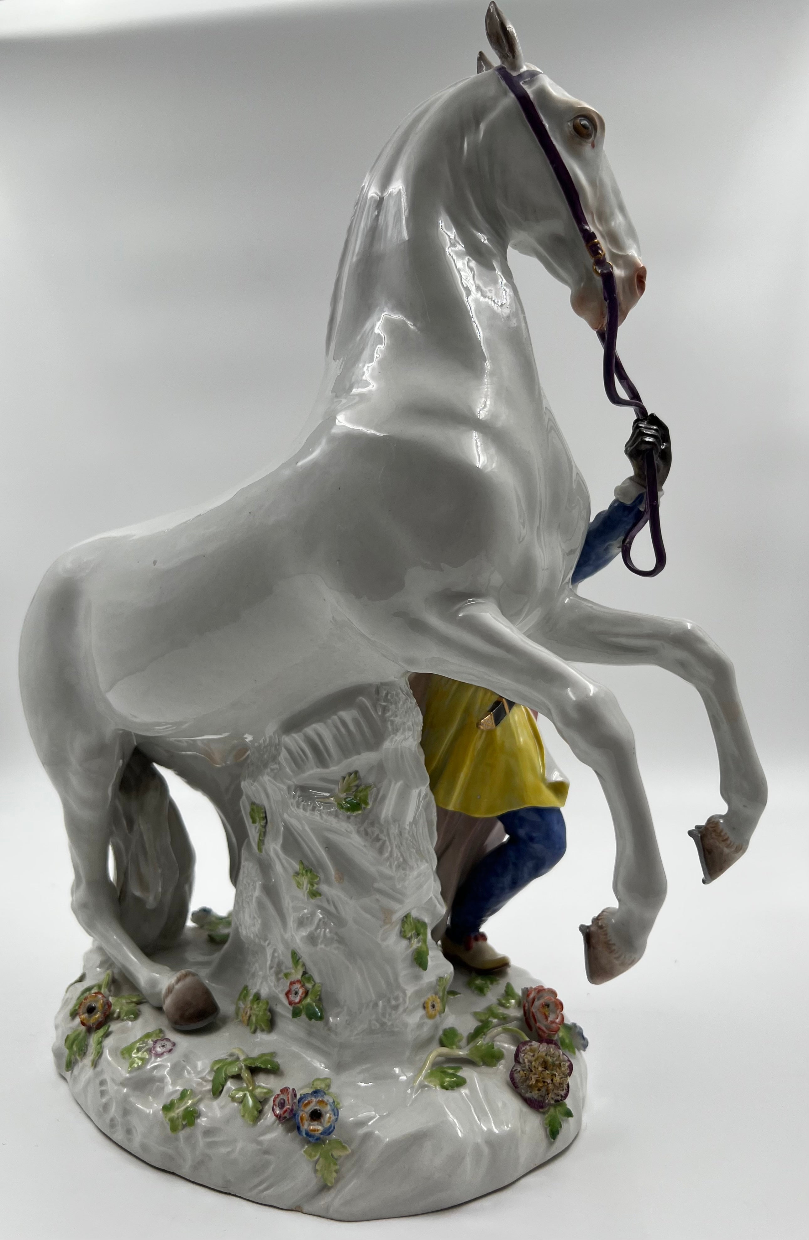 A large Meissen porcelain equestrian group of "a horse and handler"