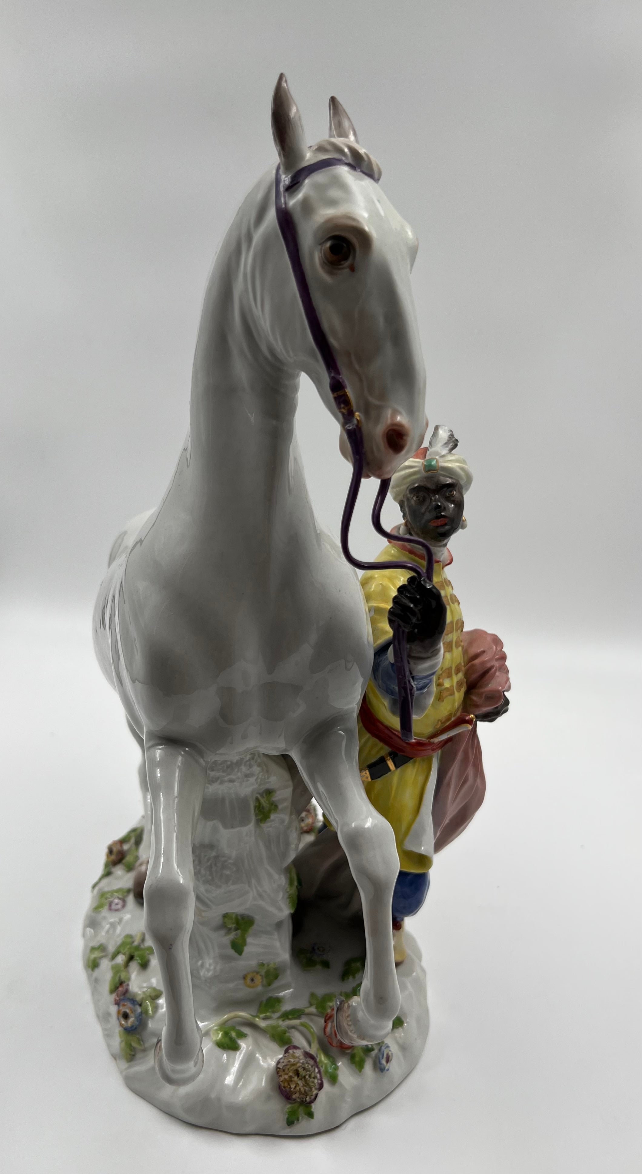 A large Meissen porcelain equestrian group of "a horse and handler"