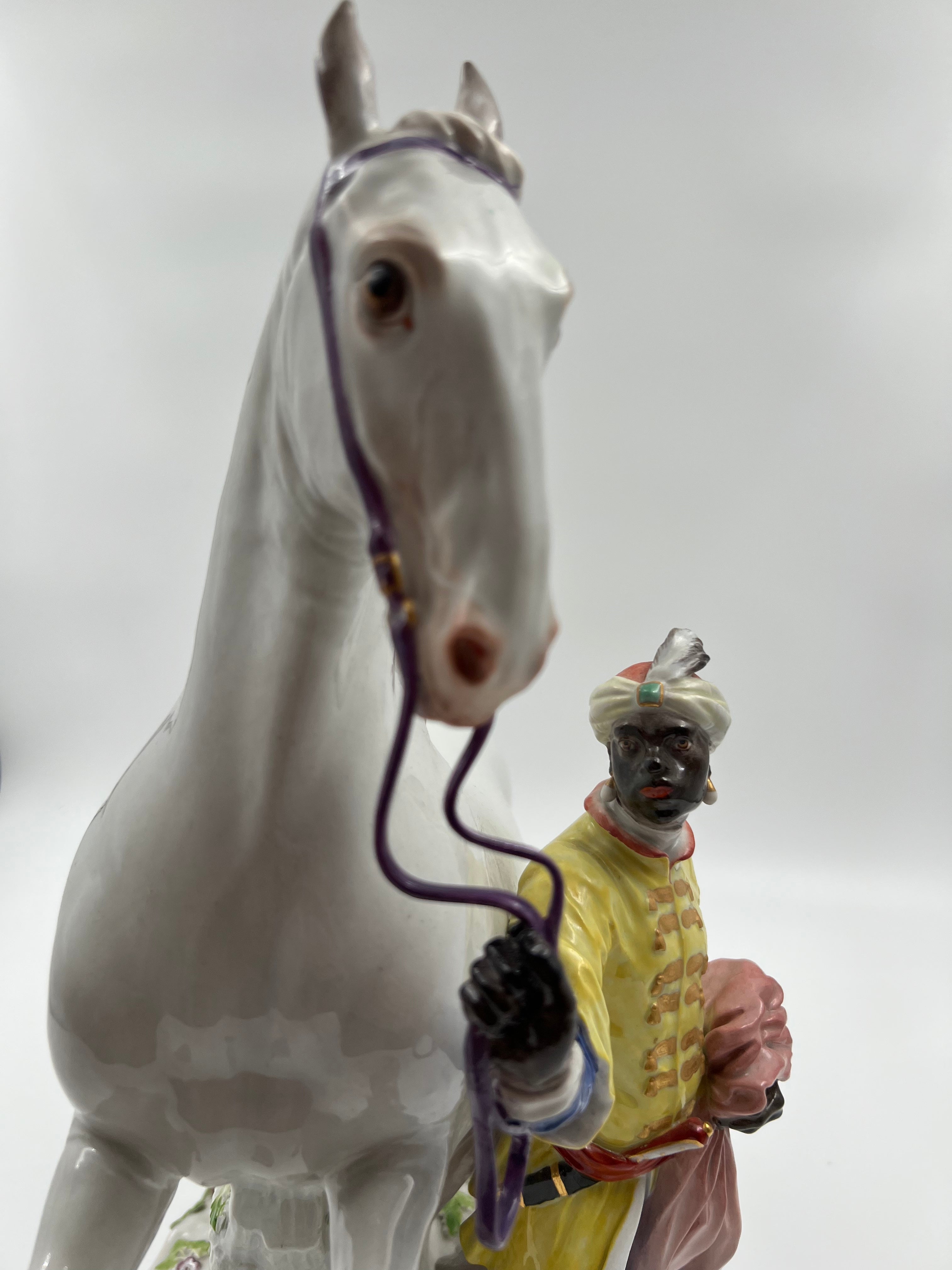 A large Meissen porcelain equestrian group of "a horse and handler"